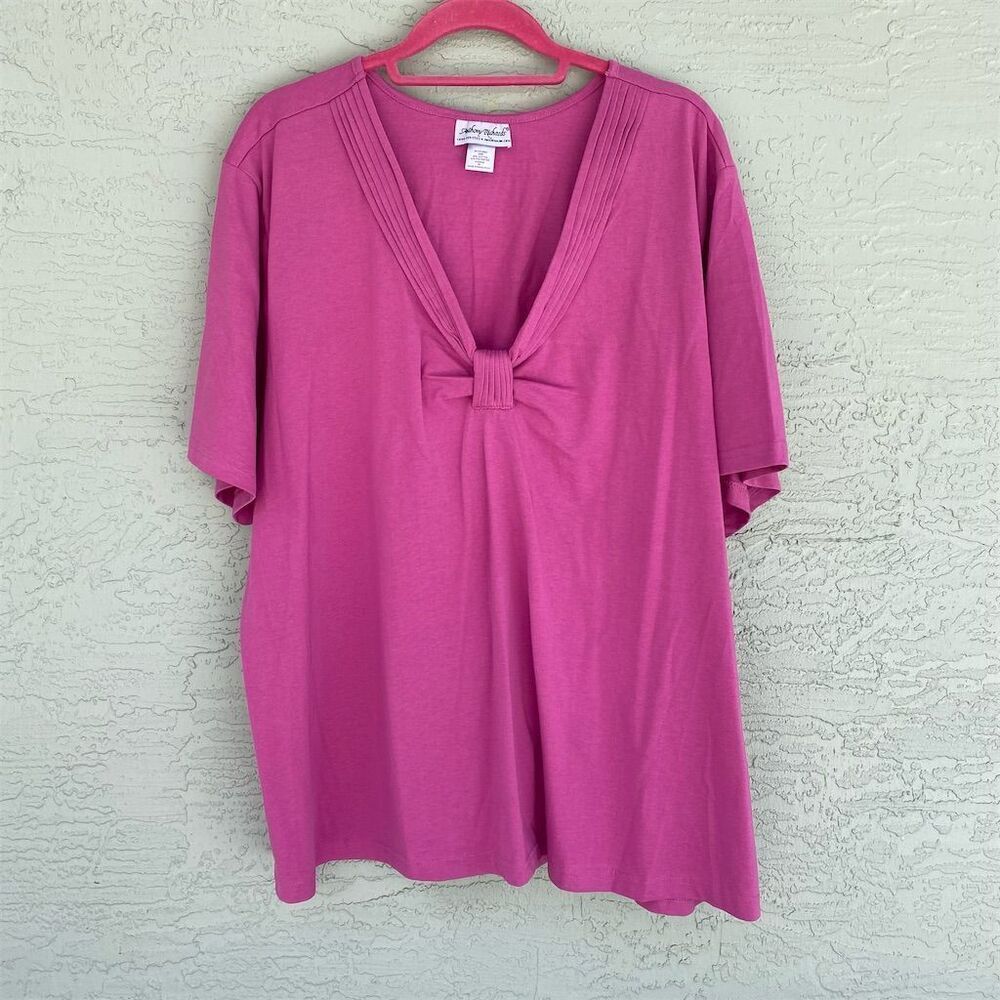Anthony Richards Women's 3X Pink V-Neck Pleat Front Blouse